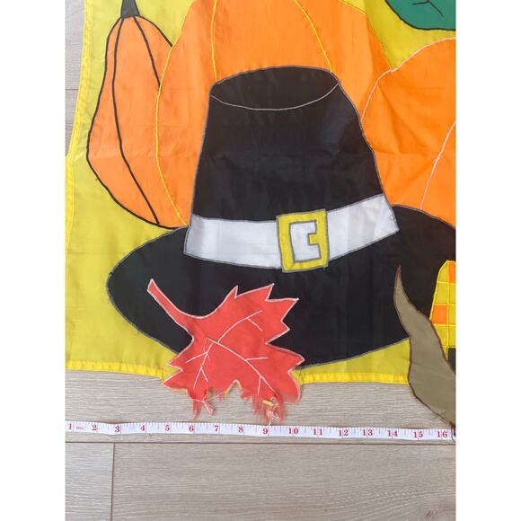 Vintage Outdoor Porch Flag Thanksgiving Pilgrim Hat Happy Harvest Autumn JL - Picture 3 of 9